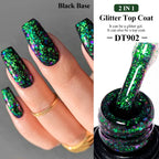 MEET ACROSS 7ml Sparkly Glitter Top Coat Gold Foil Effect Nail Art Gel Nail Polish Soak Off Semi Permanent Varnish For Nails DIY