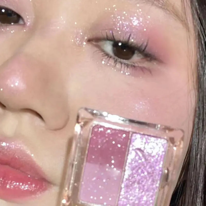 3Color Glitter Purple Eyeshadow Palette Mini Portable Earth Color Matte Eyeshadow Long Lasting Waterproof Shimmer Pigment Makeup