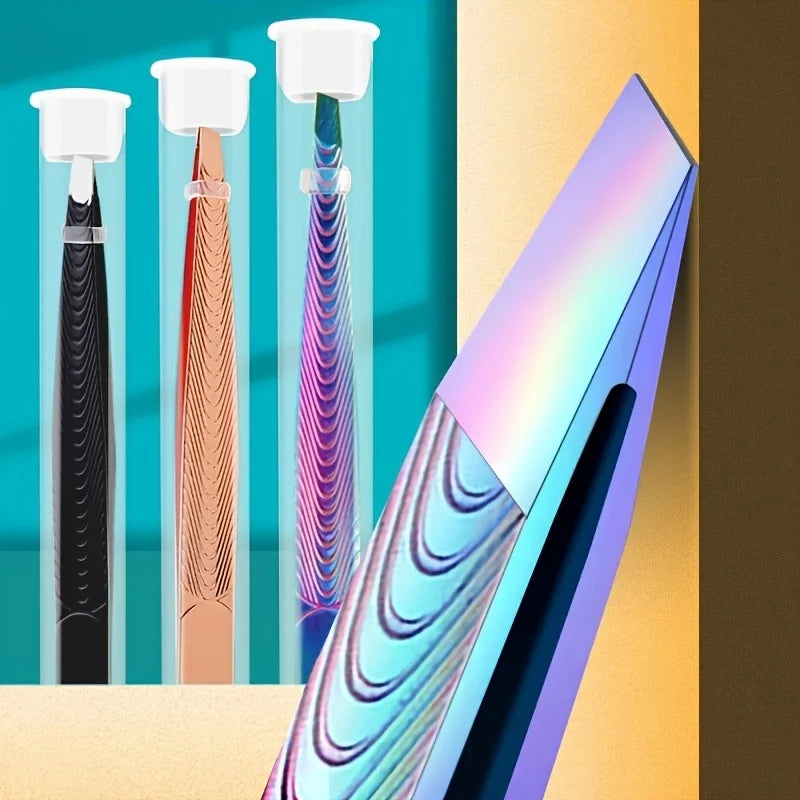 Professional Slanted Precision Tweezers - Heavy-Duty Stainless Steel Non-Slip Grip for Eyebrows Beard False Eyelashes