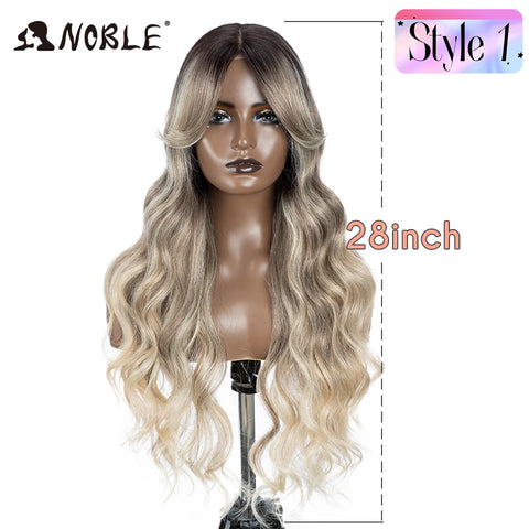 Noble Synthetic Lace Front Wig Long Wavy 36 " Body Wavy Side Part Lace Wig For Women Lace Front Wig Ombre Blonde Cosplay Wig