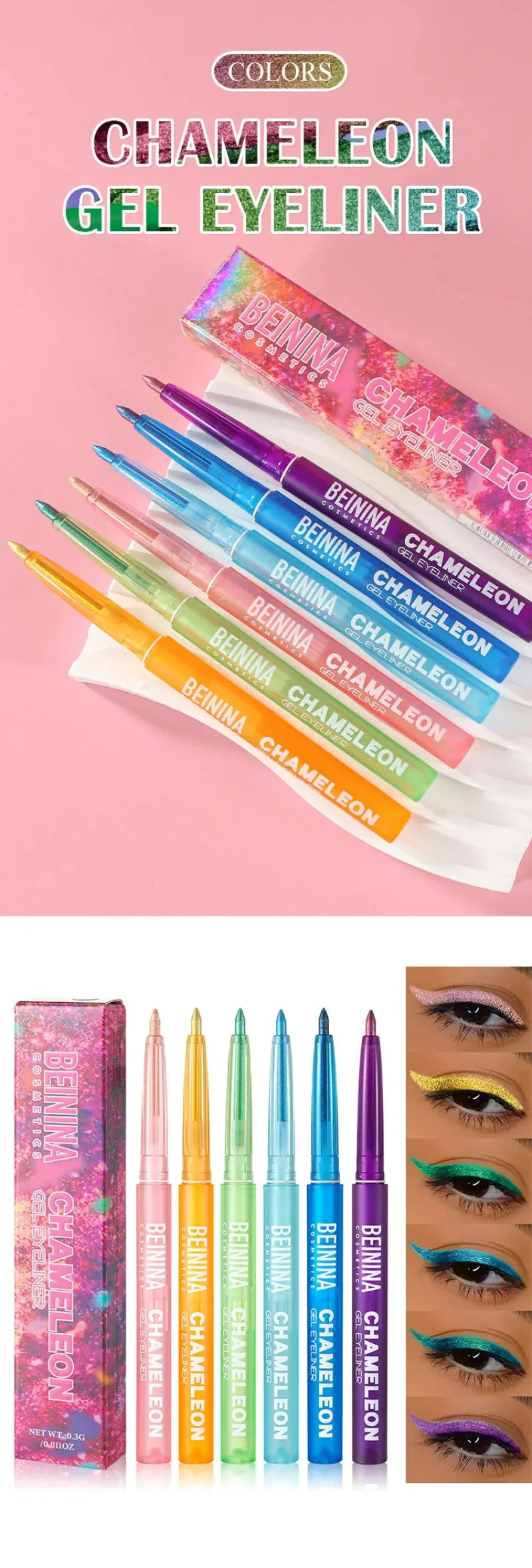 Shiny Chameleon Metallic Green Eyeliner Gel Stick Smooth Multicolor Eye Shadow Pearlescent Polarized Glitter Eyes Pigment Makeup