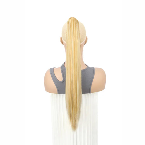 24Inch Synthetic Long Straight Claw Clip On Ponytail Hair Extensions Heat Resistant Ponytail Blonde Black Hairpiece for Women