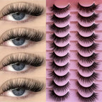 Fluffy False Eyelashes Wispy Lashes 3D Volume Strip Lashes D Curl Fake Eyelashes with Clear Band Eye Lashes