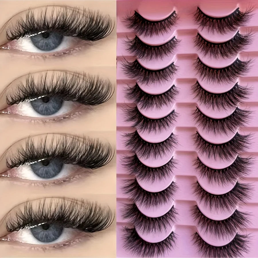 Fluffy False Eyelashes Wispy Lashes 3D Volume Strip Lashes D Curl Fake Eyelashes with Clear Band Eye Lashes