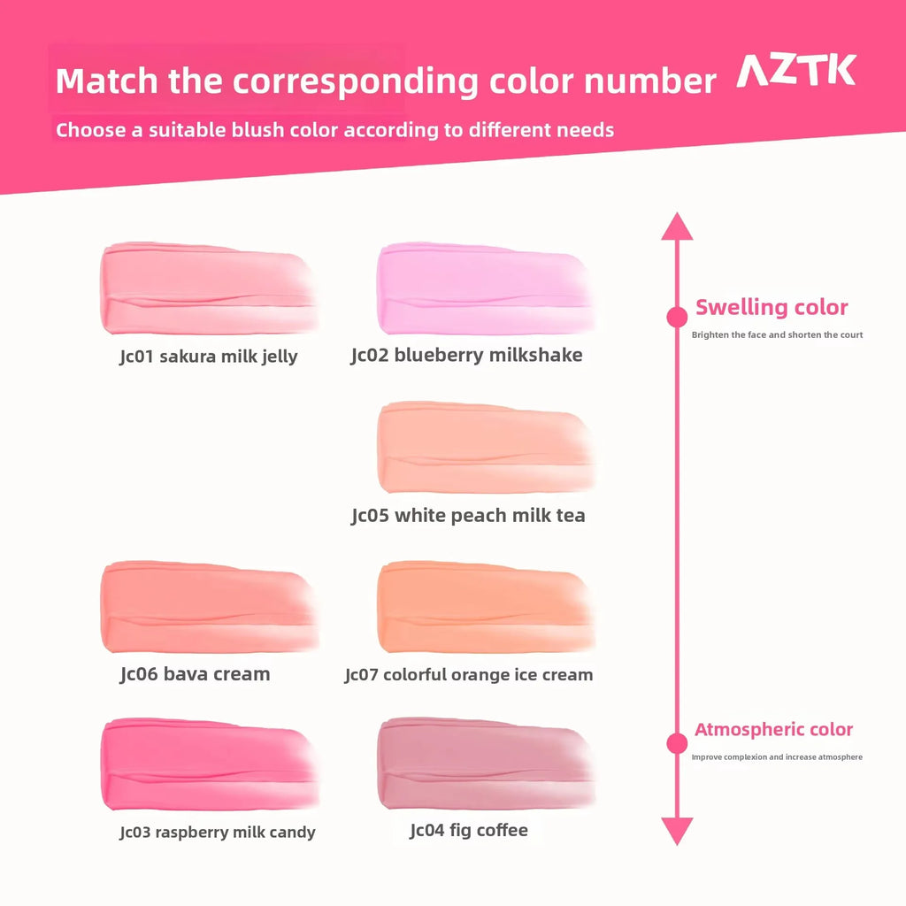 AZTK Blusher Color Face Makeup Rendering Liquid Blush JC04 Moisturizer Longlasting Beauty Expands Contracts Cheek Cosmetics