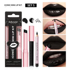 Waterproof Long Lasting Matte Black Lipstick Set Velvet Liquid Lip Gloss Lip Liner Set Red Stain Halloween Goth Makeup