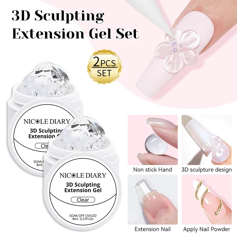 NICOLE DIARY White Non Stick Hand Extension Gel Nail Polish For 3D Shaping Carving Flower DIY Nail Art Extension Acrylic
