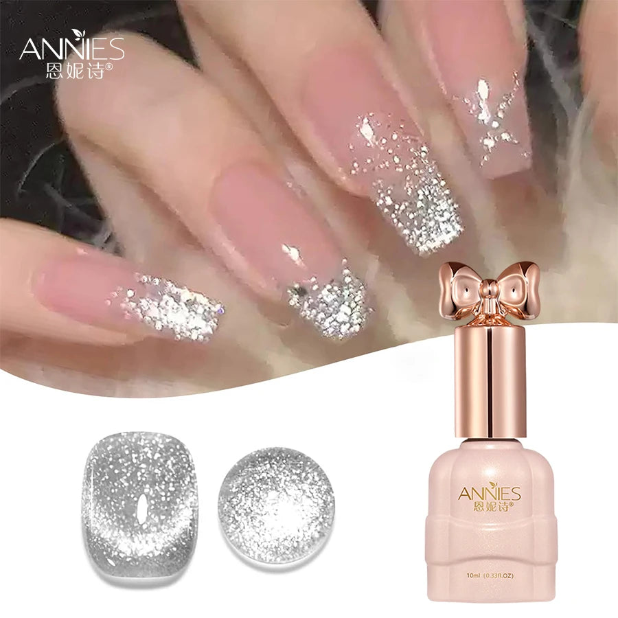 10Ml Cat Magnetic Eye Gel Nail Polish, Silver Platinum Cat Magnetic Gel, Sparkle Glitter Magnetic Soak Off U v Nail Gel