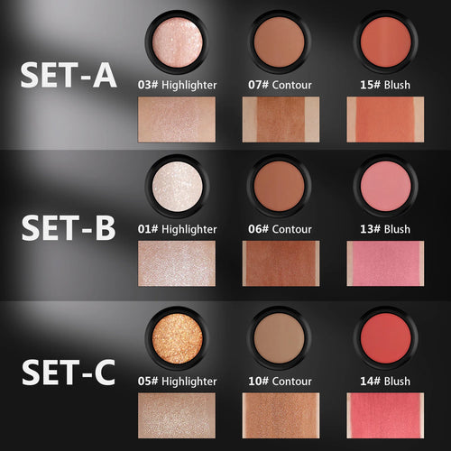 1 Set of 3 Contour Sticks, Highlighter Stick, Blush Stick, 3-Piece Cream Contour Set Including Contour Brush, Creates Facial Contours, Non-Greasy
