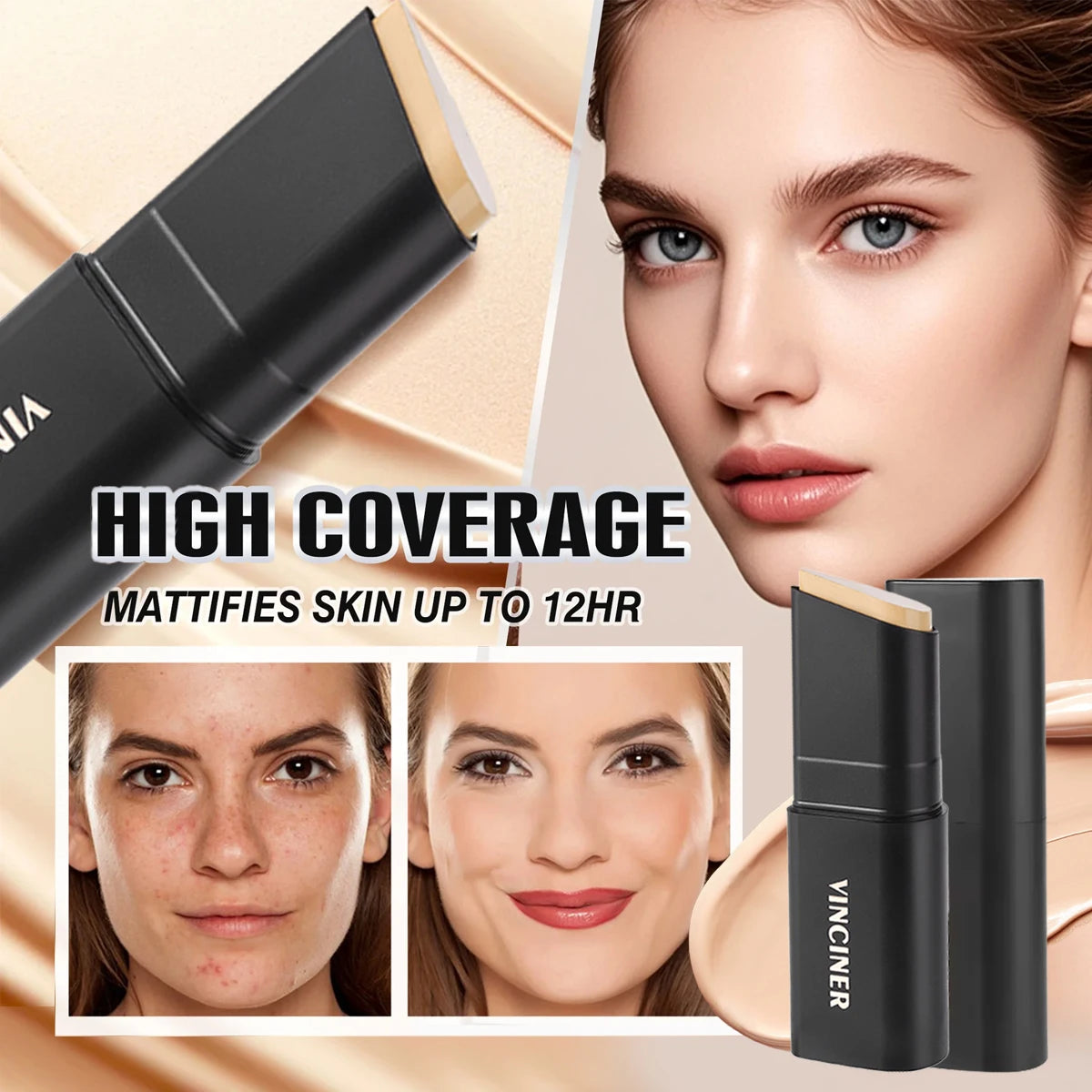 Stick Foundation Cream Long-Wear Waterproof Covers Moisturizing Full Coverage Concealer Face Contouring Stick For Base Makeup