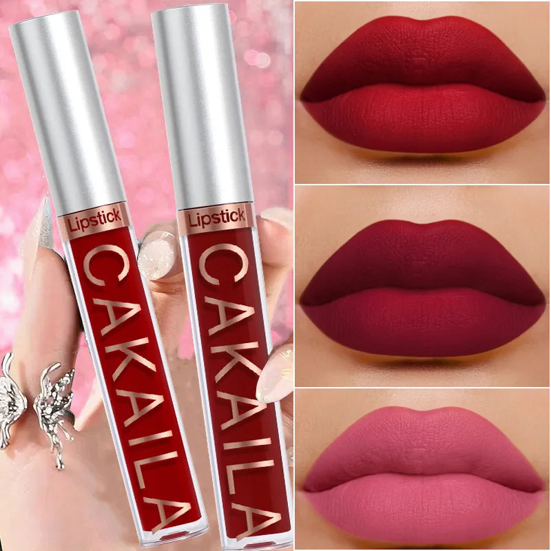 CAKAILA Waterproof Liquid Lipstick Set - Nude, Matte Red | 24-Hour Long-Lasting Lip Gloss | Suitable For All Skin Types