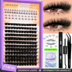 GROINNEYA Lashes Clusters Kit With Lash Bond And Seal And Eyelash Tweezers Waterproof Strong Hold DIY Lash Extension Kit Makeup