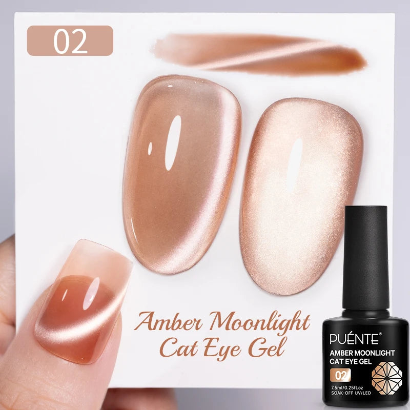 PUETNE 7.5ML Amber Moonlight Cat Magnetic Gel Nail Polish Winter Nails Jelly Glass Cat Eye Soak Off UV Semi-Permanent Varnish
