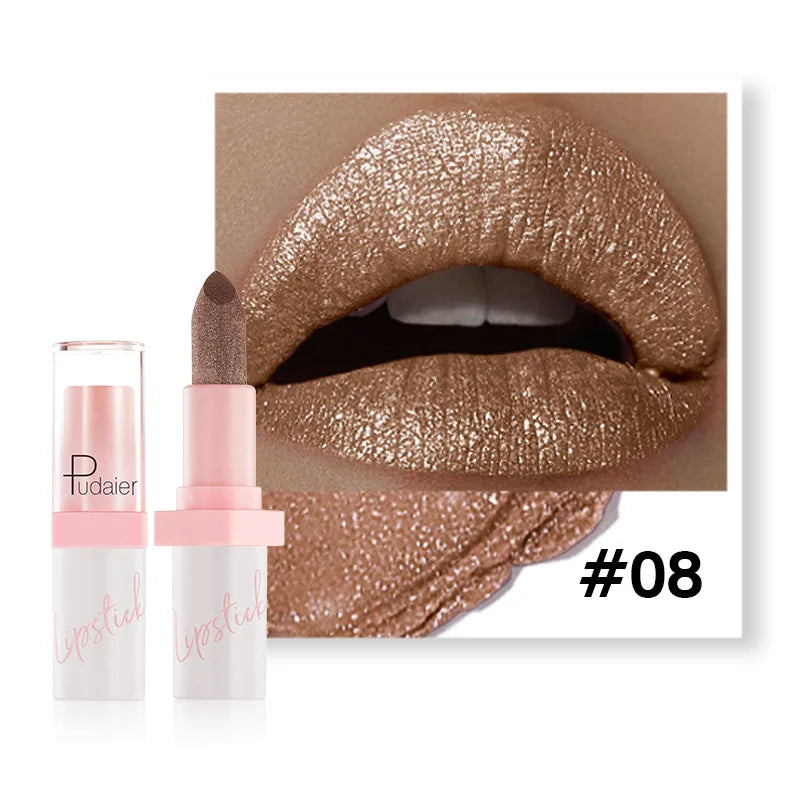 Shimmery Diamond Lipstick 10 Shades Waterproof Glittery Non Transfer Red Lip Tint Smooth Long Wear Pearly Lipstick