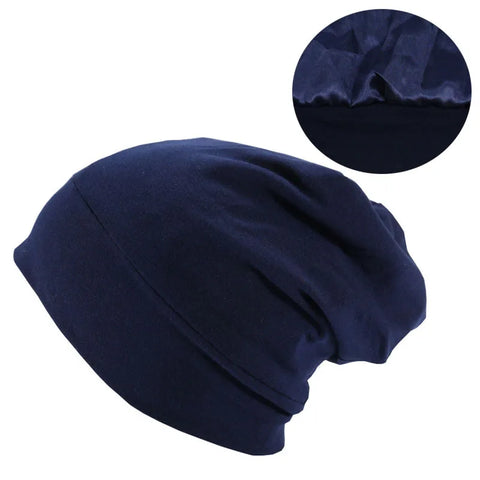 Satin Lined Hair Bonnet Hat For Women Men Bamboo Cotton Elastic Night Sleeping Cap Silk Skullies Beanie Hat Curly Hair Headwrap