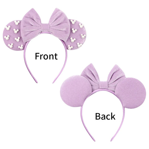 Disney Mickey 3.3"Velvet Ears Headband For Girls Soft Bow Hairband Halloween Festival Party Christmas DIY Hair Accessories