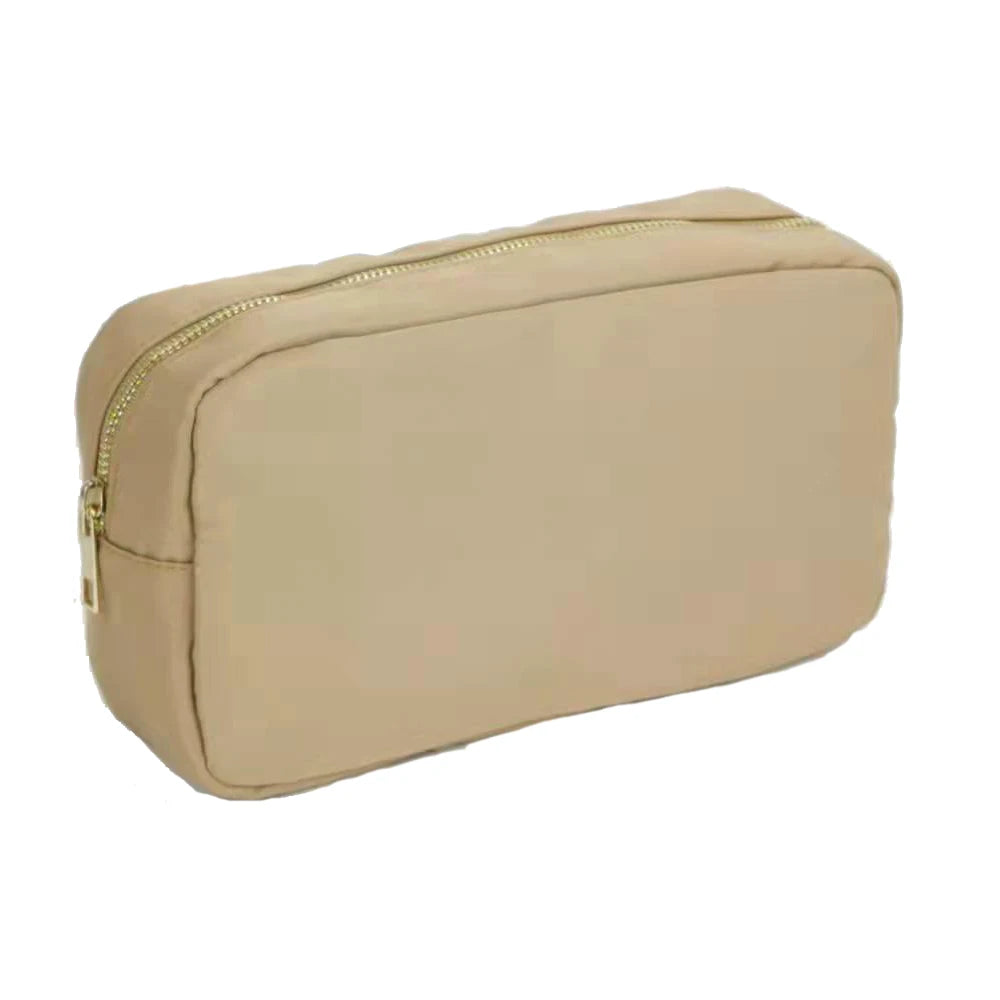 Letter Patch Custom Travel Cosmetic Bag Personalized Nylon Pouch Toiletry Bag Chenille Patch Makeup Toiletries Girl Cosmetic Bag
