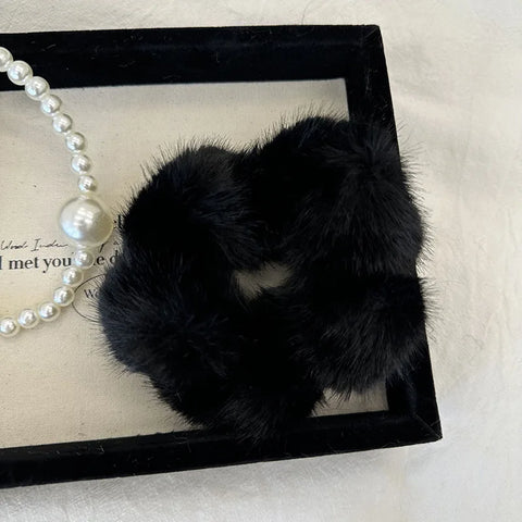 Autumn Winter New Faux Mink Fur Large Scrunchie High-End Bun Hair Tie Durable Hair Rope Leather Hair Accessory  헤어밴드