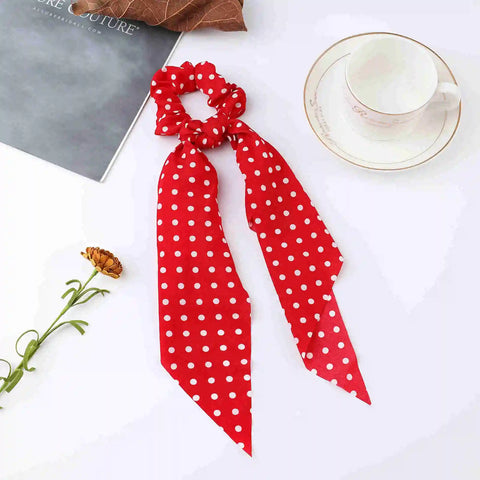 2023 Fashion Print Chiffon Long Ribbon Scrunchies Women Girls Ponytail Scarf Elastic Hair Bands Ties Hair Accessories Wholesale