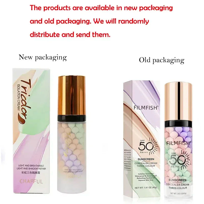 Face Makeup Primer Tri-color Cream Contour Color Isolation Waterproof Makeup Foundation Natural Makeup Base Cream 40g