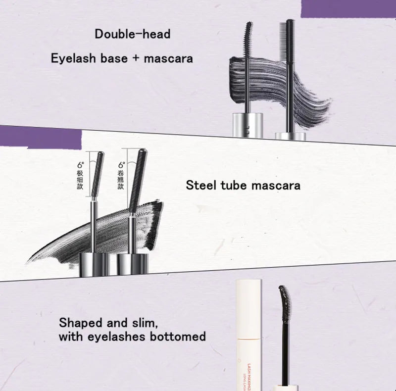 Judydoll Dual-Ended Mascara Waterproof Volumizing Curling Lengthening - Smudge Proof Fiber Brush, 2-in-1 Clump-Free Formula