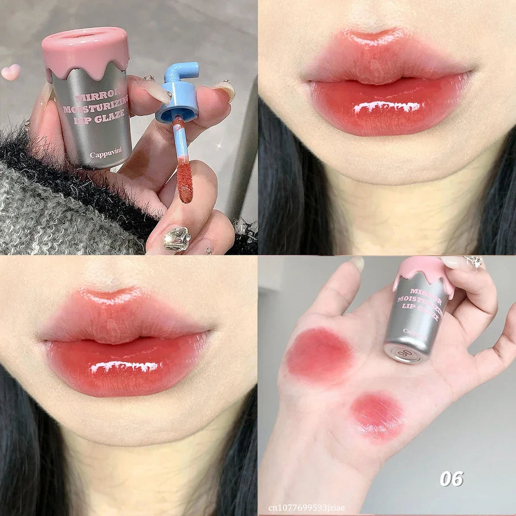 Tea Cup Design Jelly Moisturizing Lip Glaze Crystal Nude Mirror Cherry Pink Lip Tint Plumper Oil Water Gloss Liquid Lipstick