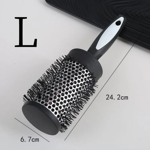 Round Curling Roller Comb Hair Styling Nylon Brush Thermal Aluminum Tube Barrel Hair Comb for Woman Man Hair Blowing and Drying