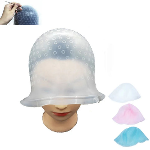 Reusable Silicone Hair Coloring Highlighting Cap With Hook Needle Pro Hair Color Dye Set Frosting Dyeing Tools Beauty Salon