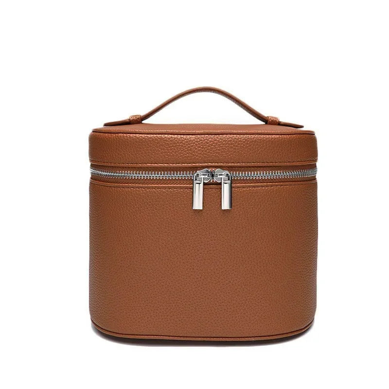 Customizable Name Portable Travel Storage Bag - Removable Cosmetic Bag with Separate Washing Compartment Pebble Leather