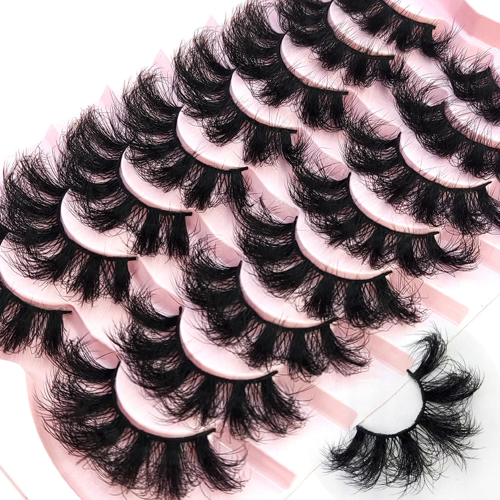 HBZGTLAD 5/8 Pairs of Natural Russian Striped Mink Lashes 3D False Lashes Volume Wavy False Lashes Eyelash Extensions Makeup