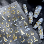 5D Embossed Gold Castle/Garland/Christmas Tree Nail Stickers White Snowflakes Bow Star Nail Decals Self-Adhesive Xmas Nail Decor
