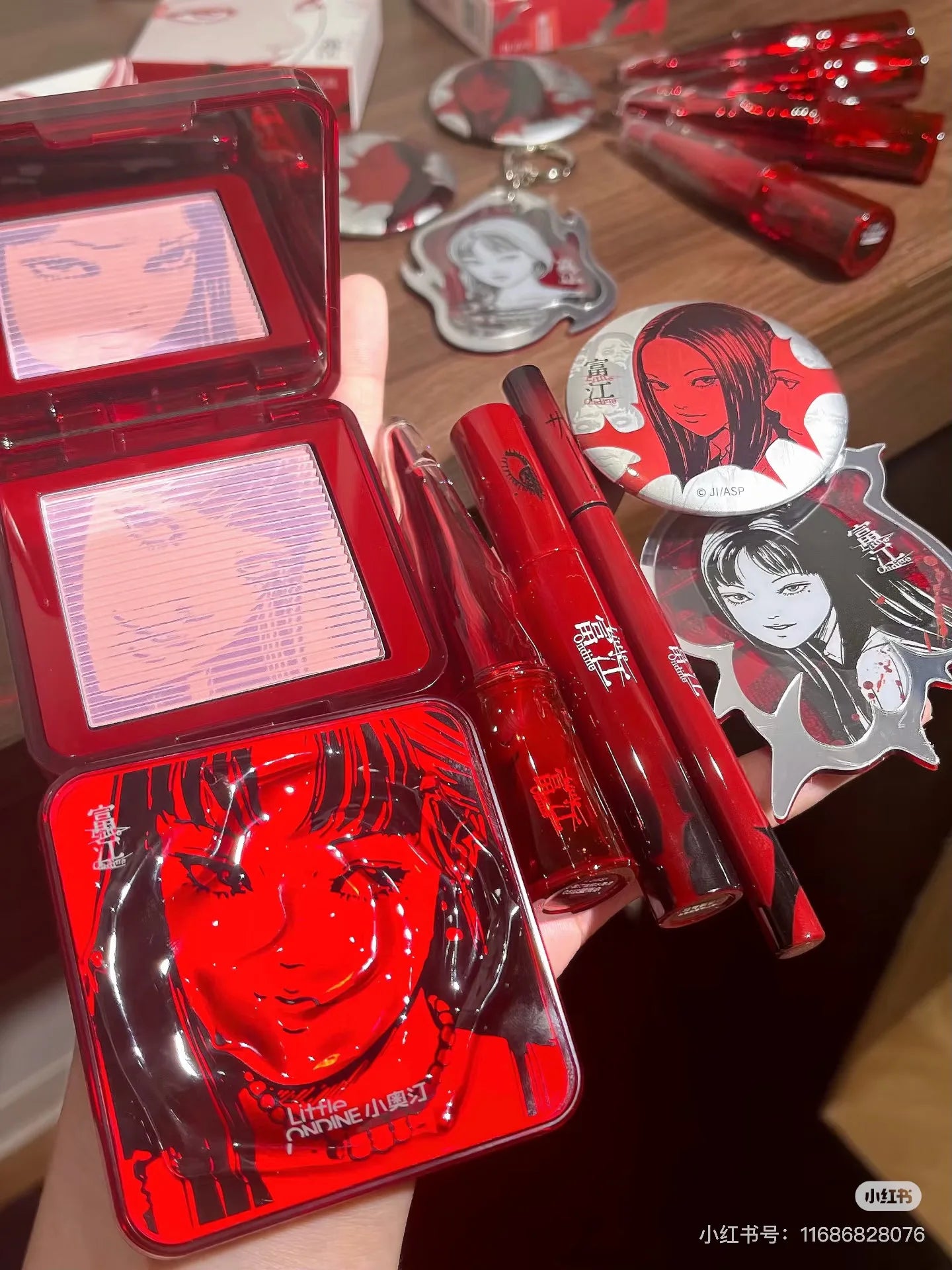 Little Ondine 3D Blush Palette Brighten Face Natural Makeup Blusher Lip Glaze Eyeliner Mascara
