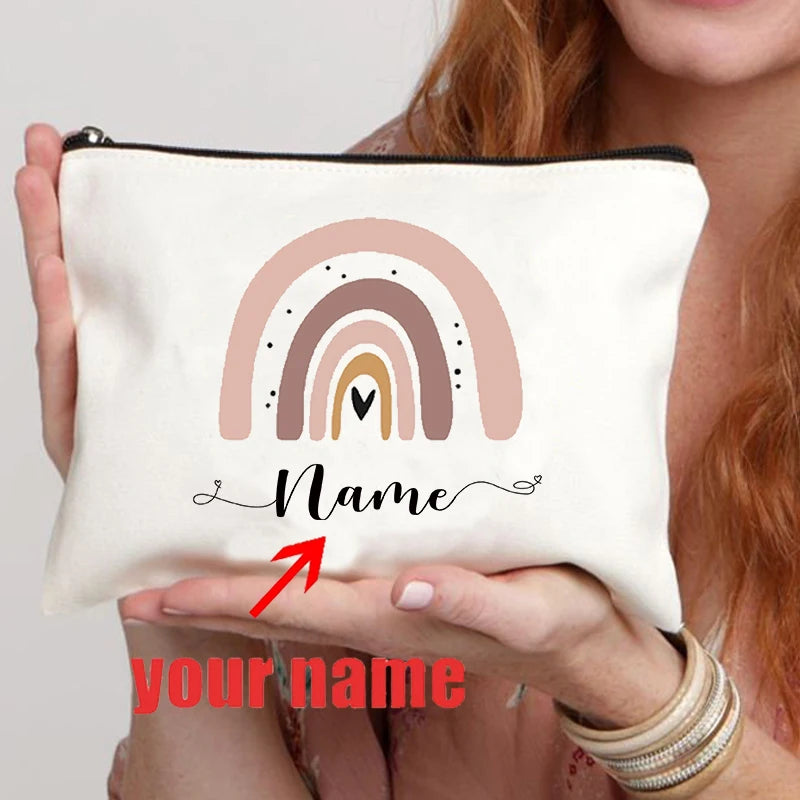 Rainbow Teacher Custom Name Makeup Bag Personalized Graduation Gift for Teachers Pencil Case Back To School Gift Women Purse