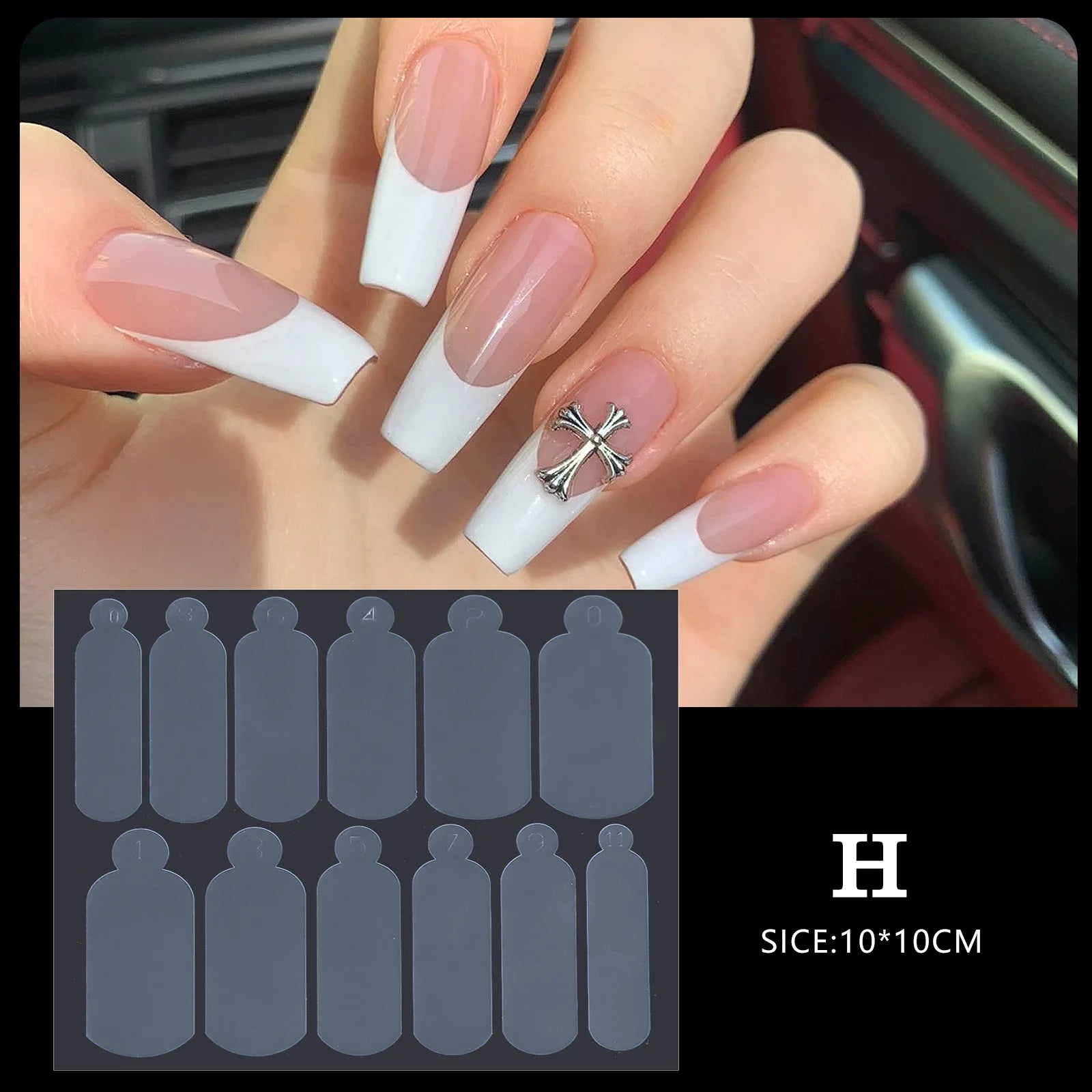 12 Pieces Crystal Nail Molds French Nail Stickers No Frosting No Paper Holder Reusable for French Manicure Extension Tool