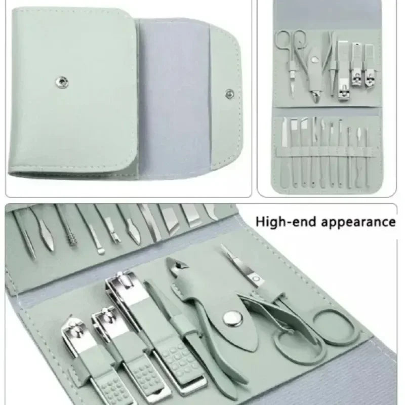 16Pcs Stainless Steel Nail Clippers Cuticle Nippers Set Portable Travel Case Household Manicure Pedicure Grooming Supply