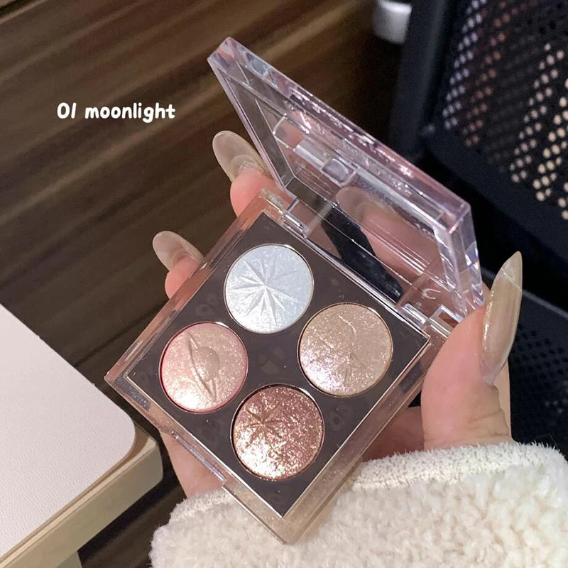 Planet Four-color Diamond Glitter Eyeshadow Palette Aurora Purple Metallic Shimmering Baked Powder Highlighter Eye Shadow Makeup