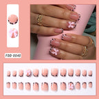 24/96pcs Nude Leopard French Bowknot False Nails Short Round Square Press On Nails Y2K Cute Leopard Bow Actylic Fake Nails Tips