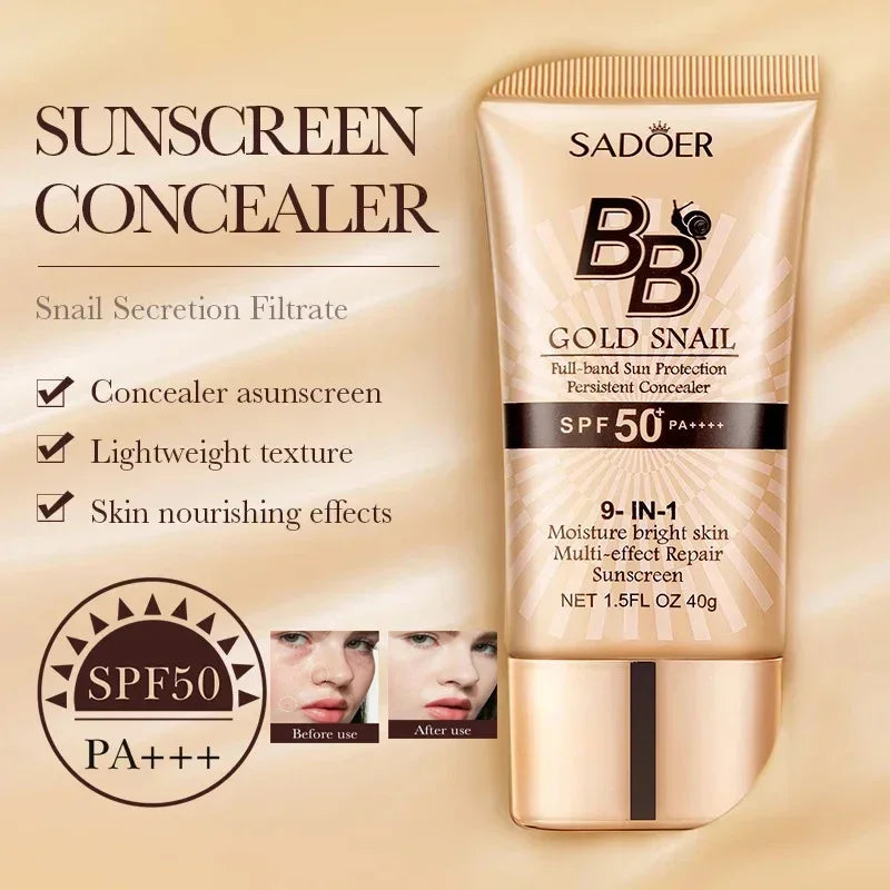 SADOER Gold Snail Oil-Control Matte BB Cream Foundation Concealer Moisturizing Isolation Cream SPF50+PA+++ 40g