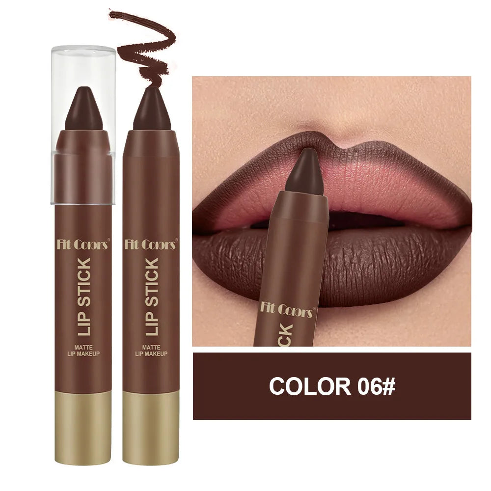 Matte Chocolate Brown Lipstick Crayon Non-stick Cup Lip Liner Pencil Soft Mist Waterproof Creamy Pigmented Lip Outline Contour