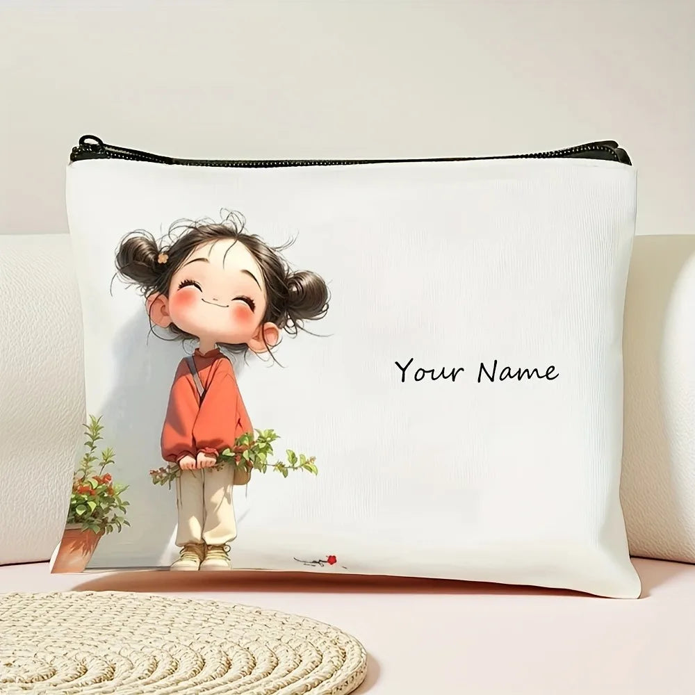 Chic Custom Name Unique Vintage Cute Floral Makeup Bags for Girls Cosmetic Pouch Toiletry Bag Pencil Case Travel Storage Handbag
