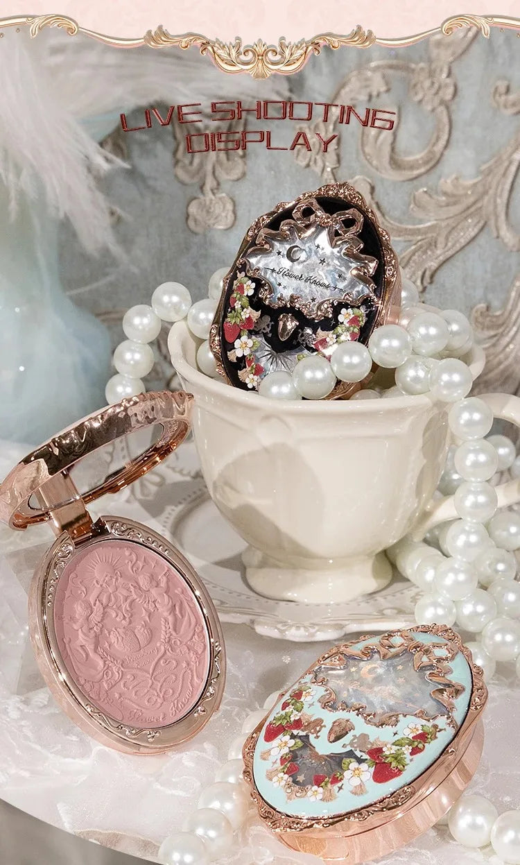 Flower Knows Strawberry Rococo Series Embossed Blush Fine Powder Makeup Smooth Long-Lasting Blusher Face Enhancing Makeup Color