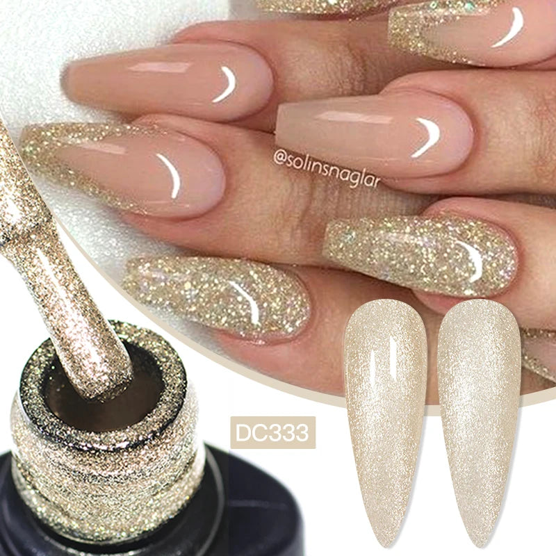 7ml Champagne Gold Sliver Reflective Nail Gel Polish Sparkling Shining Glitter Pink Red Nail Supplies Semi Permanent Gel Varnish