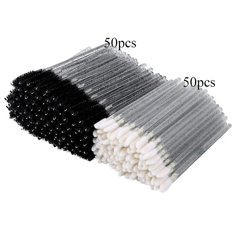 100pcs Disposable Makeup Brush Kit Crystal Mascara Wand Spoolies Lipstick Lip Gloss Applicator for Eyebrow Eyelash Extension