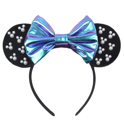 Disney Mickey 3.3"Velvet Ears Headband For Girls Soft Bow Hairband Halloween Festival Party Christmas DIY Hair Accessories