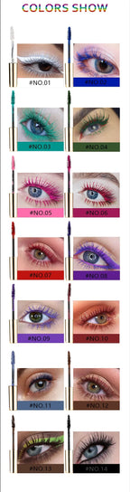 Color Mascara 14 Thick Curl Waterproof Non-smudding Natural Long Lasting Blue White Green Pink Black  Eye Makeup