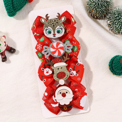 4pcs/set Baby Girl Christmas Party Hair Clips Shiny Santa Deer Decorations Hairpin Kids Headwear Hair Accessories Gifts
