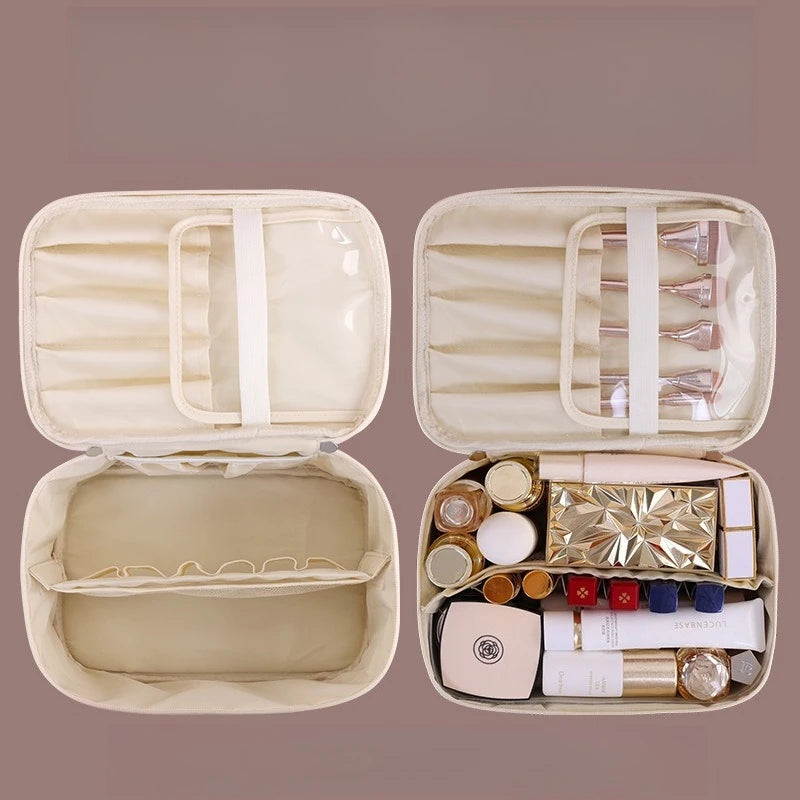 Luxury PU Makeup Bag for Women - Travel Cosmetic Organizer with Zipper Closure, Ideal for Vacation & Gift Use