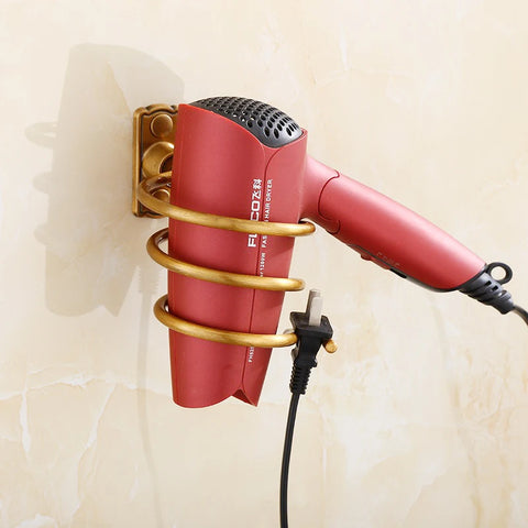 Hair Dryer Holder Aluminum Antique Bathroom Shelf Storage Nail Free Wall Shelf Mounted Organizer Spiral Stand Toothbrush Holder