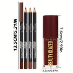 4pcs Lip Kit Set-3pcs Lip Liner+1pc Lip Glaze, Waterproof&Long-Lasting Matte Effect,Versatile for Casual & Formal Occasions,
