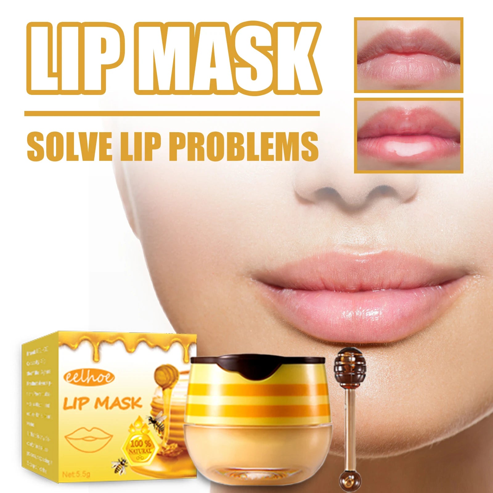 Honey Lip Mask, Moisturizing & Exfoliating Lip Care, Overnight Treatment for Soft Smooth Lip